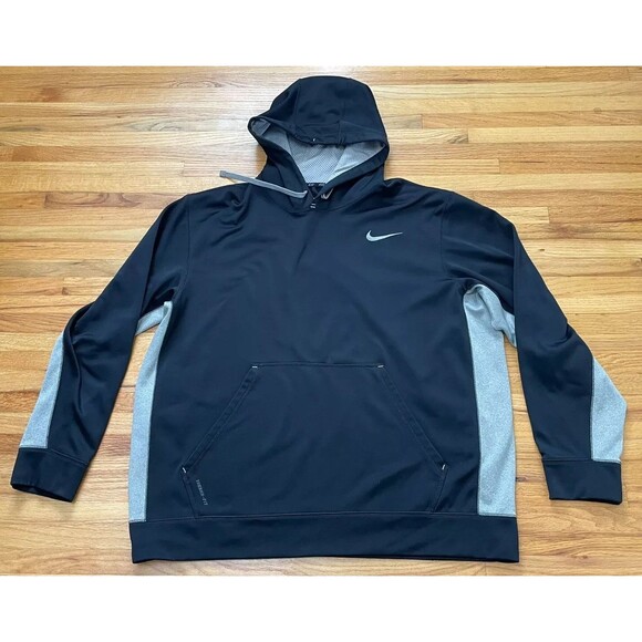 Nike Other - Nike Therma Fit Drawstring Hoodie Men XXL Blue Fleece Lined Swoosh Logo Rib Hem